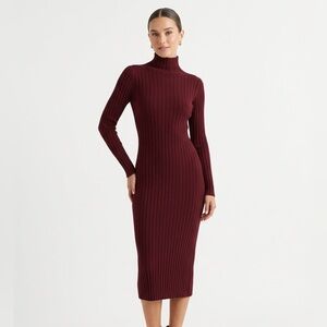Burgundy Ribbed Knit Dress